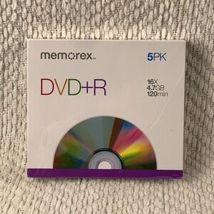New Sealed Memorex 5PK Slim Case 16X 4.7GB 120min DVD-R Recordable Disks